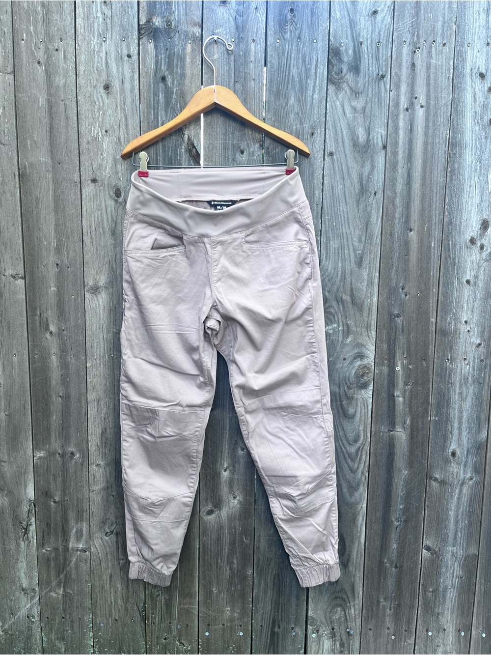 Black Diamond climbing pants in light mauve